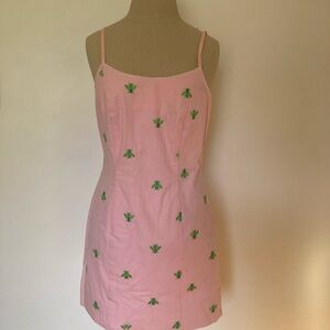 Vintage Lilly Pulitzer Bumblebee Sundress, Pink Dress with Green Embroidery